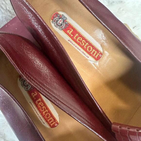 A. Testoni Vintage Loafer Leather Slip On Shoes burgundy  9.5 main image 5